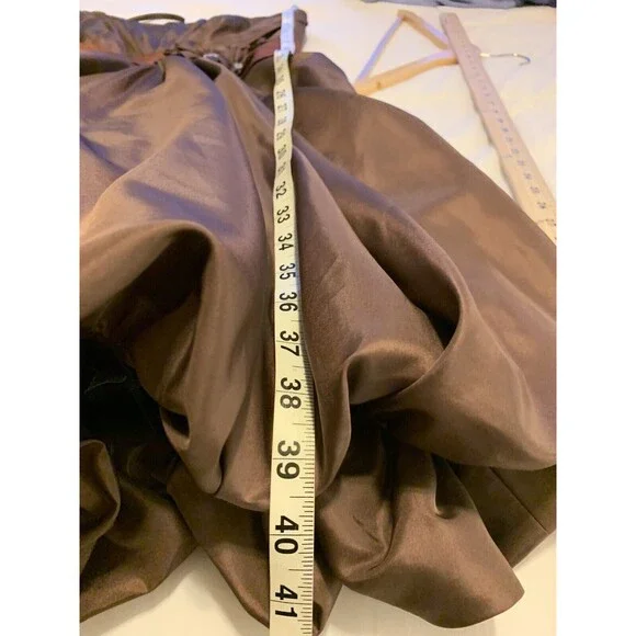 Simone Carvalli Dress Brown Woodland Forest Fairy Ruched Floral Appliqué Size 12 - Picture 15 of 16